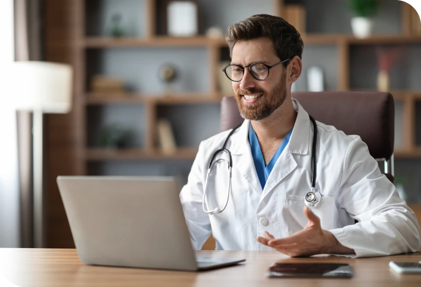 doctor talking to patient online with telehealth platform