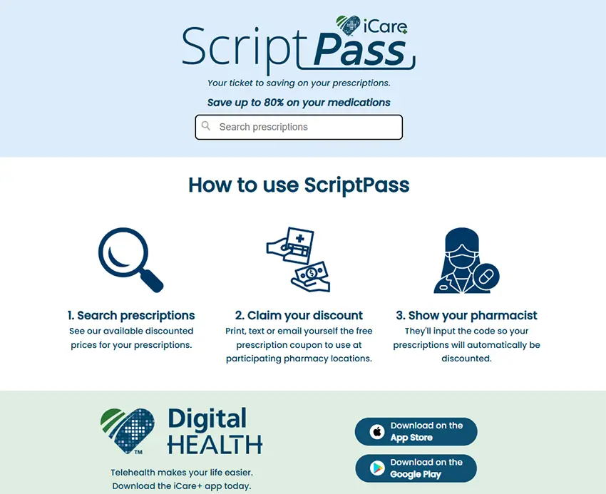 iCare+ ScriptPass Website