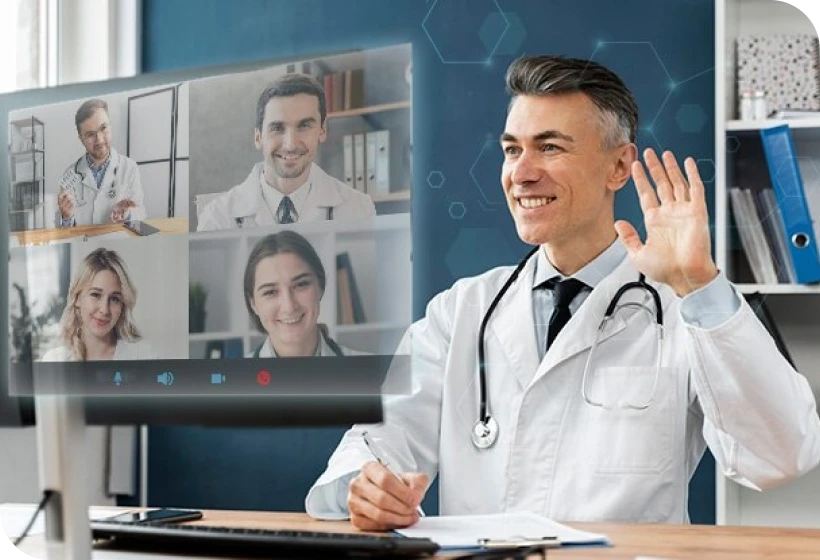 doctors and patients on a conference call